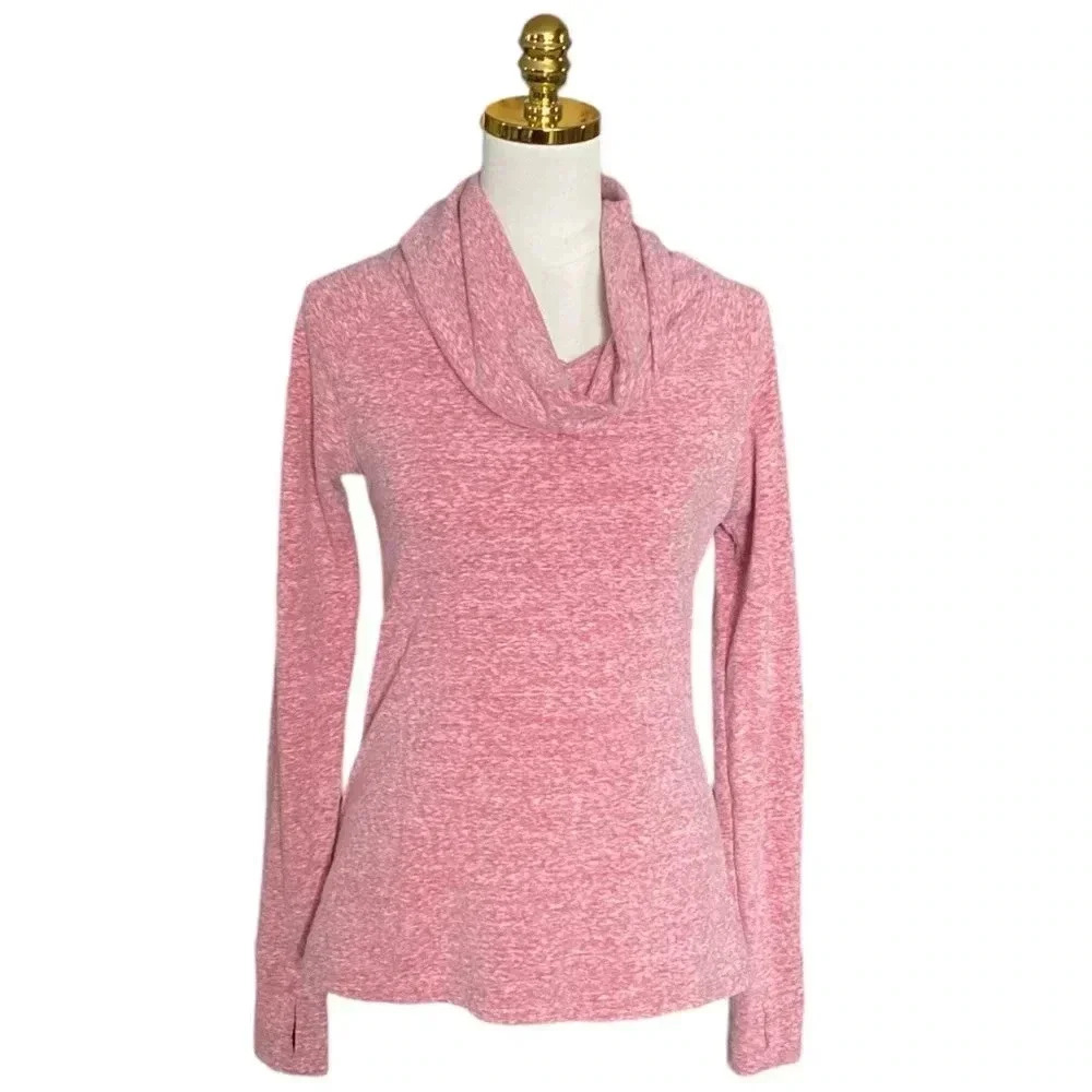 ATHLETA | Women’s Pink Heathered Fleece Cowl Neck Cotton Blend Sweatshirt Size S